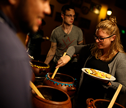 Tourists enjoying a gastronomic buffet in Lima